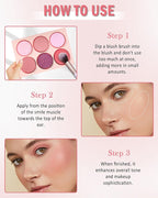 Matte Rose Face Blush Palette Kit with Brush-6 Color High Pigment Silky Mineral Blendable Blusher Contour Powder for Cheeks,Longlasting Eyeshadow Facial Beauty Cosmetic Makeup Gift for Women-Set 02