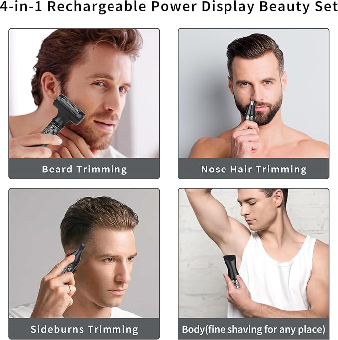 Electric Shaver for Men & Women, 2025 Wet Dry Cordless Razor with LED Display, Rechargeable Hair Remover with 4 Grooming Heads for Face, Body, Bikini, Nose, Legs and Eyebrows (Black)