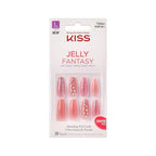 KISS Jelly Fantasy On-Trend Translucent Nails, Long Sculpted Glue-On Fake Nails Kit, Style “Be Jelly”, with Pink Gel Nail Glue, Mini Nail File, Manicure Stick, & 28 Glue On Nails