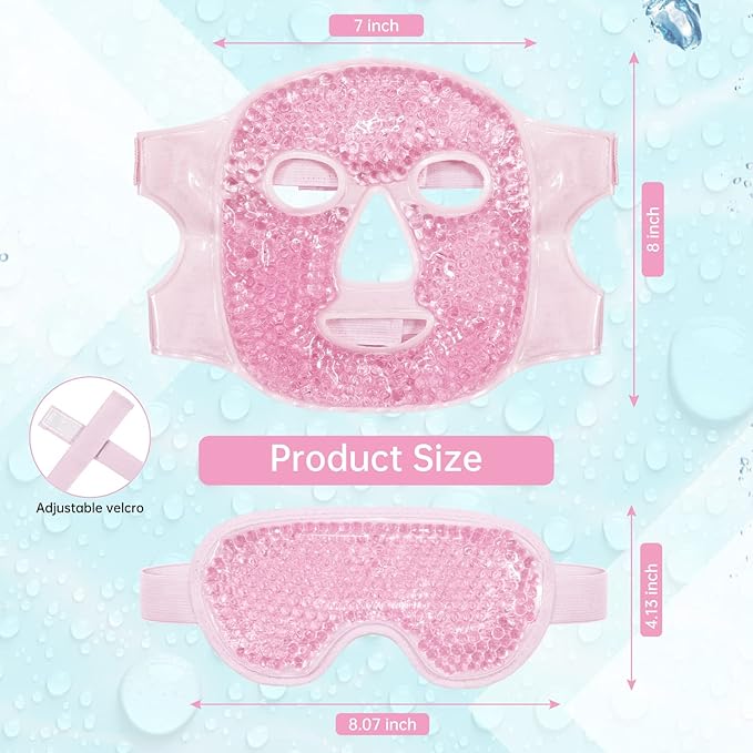 Ice Face Mask Reusable and Cold Gel Eye Mask for Puffiness/Dark Circles/Eye Bags/Dry Eyes/Headaches/Migraines/Stress Relief,Ice Pack for Eyes & Face (Pink)