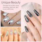 Allstarry Gold and Silver Chrome Nail Powder, 4 Colors Metallic Effect Mirror Chrome Powder Pigment Holographic Manicure Pigment Gold Siver Pink Chrome Nail Glitter