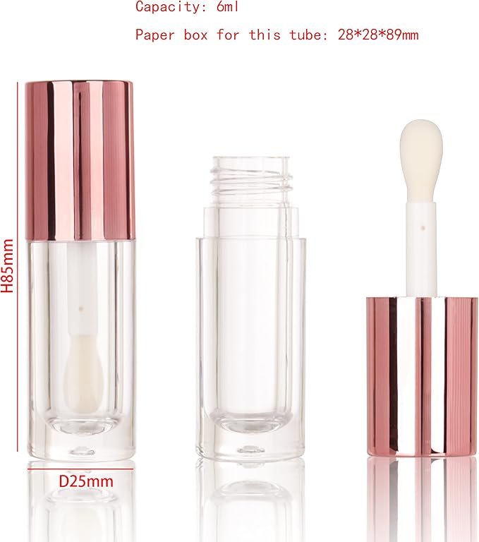 COSIDEA 14pcs Empty 6ml big doe foot wand Chunky lip gloss tubes for DIY lipgloss,Pink round lipgloss containers tubes with thick wand (Rose gold)