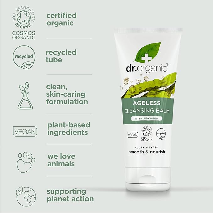 Dr. Organic Ageless Cleansing Balm with Seaweed | Moisturizing, Gentle, Removes Impurities, Certified Organic, Paraben & SLS-Free, Natural, Vegan, 100 ml / 3.4 fl oz