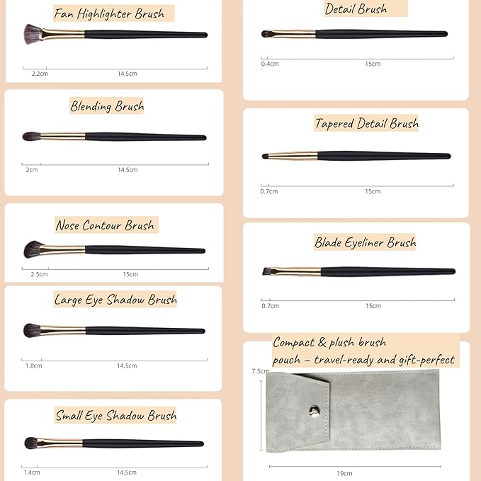 Eyeshadow Makeup Brushes Set with Case 8 PCS Soft Synthetic Hairs Eye Makeup Brushes for Blending Eyebrow Eyeliner Eyeshadow （Black）