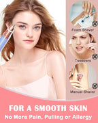Facial Hair Remover and Eyebrow Trimmer - 2 in 1 Facial Hair Removal Epilators for Women - Rechargeable Travel Face Hair Razor Bikini Shaver for Face Peach Fuzz Lips Chin Armpit Body (Blue)