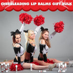 50 Sets Cheer Gifts Bulk 50 Cheer Lip Balm Bulk Moisturizing with 50 Organza Drawstring Gift Bags 50 Tags Cheerleader Gifts Cheer Gifts Bulk for Team (Red)