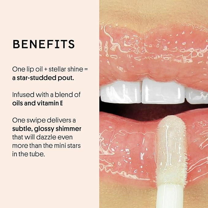 Winky Lux In The Stars Lip Oil, Non Sticky Lip Gloss Oil, Juicy Glossy Lip Balm, Vegan Hydrating Lip Oil with Jojoba Oil, Clear