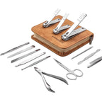 FAMILIFE Manicure Set, Nail Professional Kit Manicure Kits Nail Clipper Sets, 13PCS Stainless Steel Pedicure Sets Mens Grooming Tool, with Brown Leather Travel Case for Men