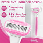DreamGenius Razors for Women Include 1 Non-Slip Handles and 7 Blade Refills with a Shower Holder, 5 Premium Blades Women's Razors for Shaving with 360° Lubrication Reduces Irritation, Pink