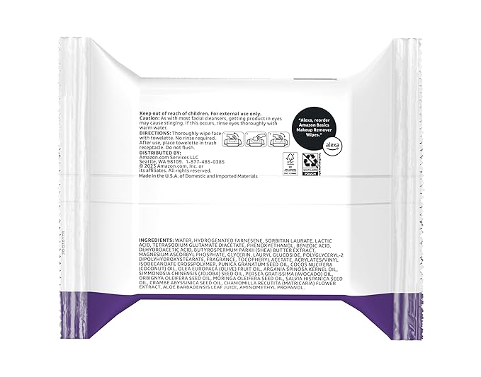 Amazon Basics Night Calming Makeup Remover Wipes, 25 wipes