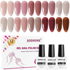 JODSONE 12PCS Gel Nail Polish Set 10 Translucent Jelly Colors Natural, Elegant & Long Lasting For Home & Salon Use