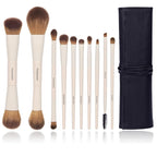 Makeup Brush Set 10pc, Dual-Ended Makeup Brushes For Bronzer, Contour, Eyeshadow, Blush, Concealer & Foundation Application