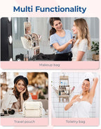 BAGSMART Toiletry Bag Travel Makeup Bag with Hanging Hook, Cosmetic Bag Make Organizer Case, Large Capacity Water-resistant Organizer for Toiletries Accessories Brushes Sponge, Beige