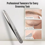 Professional Tweezers - Slant, Durable Lightweight German Stainless Steel, Ultra Precision Tweezers for Eyebrows, Facial Hair, Chin, and Ingrown Hair Removal - Gift (Matte Gray)