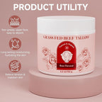 Beef Tallow for Skin, Whipped Beef Tallow For Skin, Tallow Face Moisturizer, Rose-Flavoured Whipped Tallow Face Cream Moisturizer Beef Tallow Blam Grass Fed Body Lotion Skin Care, 5.3 OZ