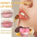 2PCS Bee Lip Balm Honey Pot, Honey Strawberry Lip balm Lip Mask with Stick, Moisturizing Lip Sleeping Mask Day & Night Lip Care - Hydrate Repair Prevent Dry Cracked Exfoliate (Honey & Strawberry)