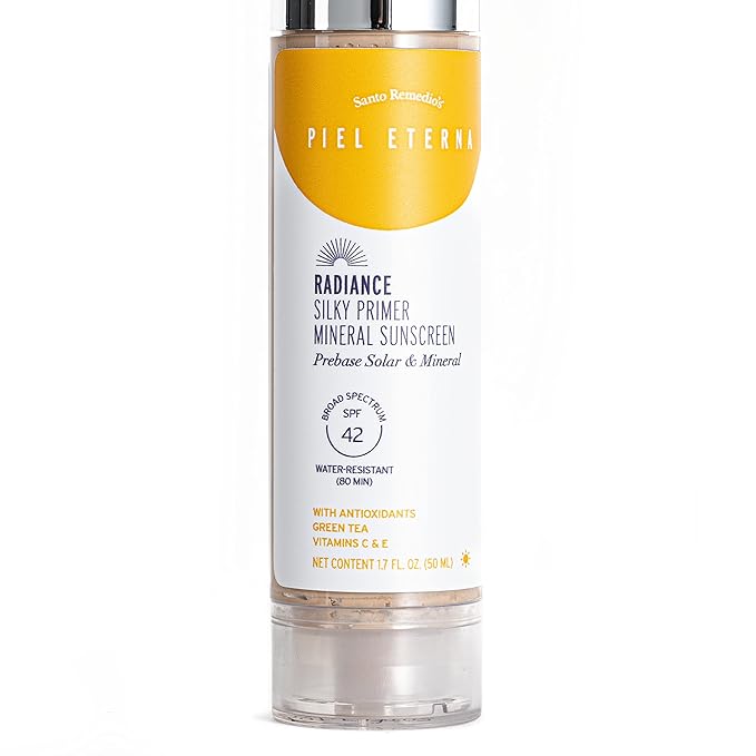 Santo Remedio, Piel Eterna, RADIANCE Silky Primer Mineral Sunscreen with SPF 42 (1.7 Fl Oz), Tinted Broad Spectrum Protection with Antioxidants and Vitamin C, Ivory Tone