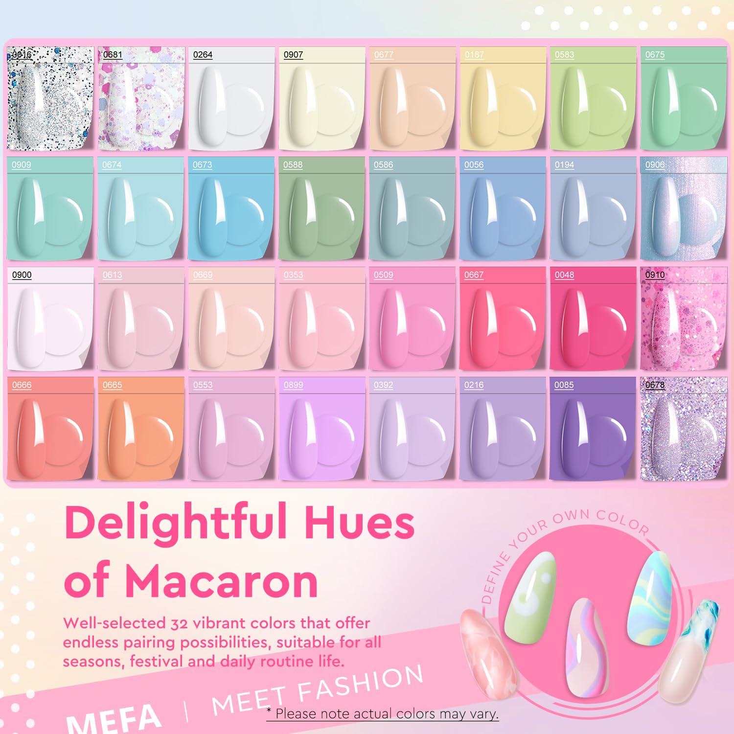 MEFA 35 Pcs Pastel Gel Nail Polish Set, 32 Colors Spring Collection Gel Nail Polish Kit Macaron Pink Green Nail Art Manicure DIY Home Decoration Beginners Gifts for Women Girls