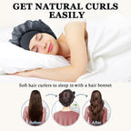 No Heat Overnight Hair Curlers Headband, 70" Soft Ribbon Curl Wrap for Long Hair - 9 PCS Curling Rods Set - Grey