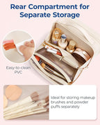 BAGSMART Travel Makeup Bag, Portable Make Up Bag, Wide-open Makeup Organizer Cosmetic Bags for Women for Travel Essentials Travel-Size Toiletries Accessories Bottles, Brushes (Beige)