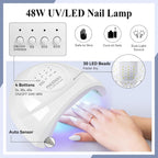 phoenixy Gel Nail Polish Kit with U V Light 48W, 44 Pcs 72 Effect Gel Nail Polish Set Base Glitter Top Coat Manicure Nail Tools Gifts for Women