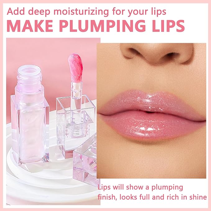 Magic Color Changing Lip Glow, Hydrating Shimmer Tinted Lip Care (Warm Change Tint, Plumping Gloss)