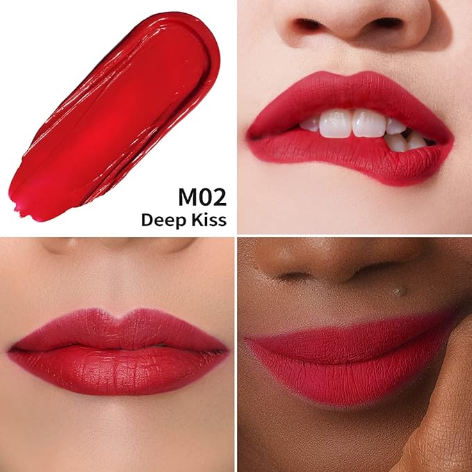 Oulac Red Matte Lipstick for Women, Classic Red Lip Stain Long Lasting Waterproof, No Transfer, Creamy High Pigmented Formula with Rose Oil, Vegan & Cruelty-Free, M02