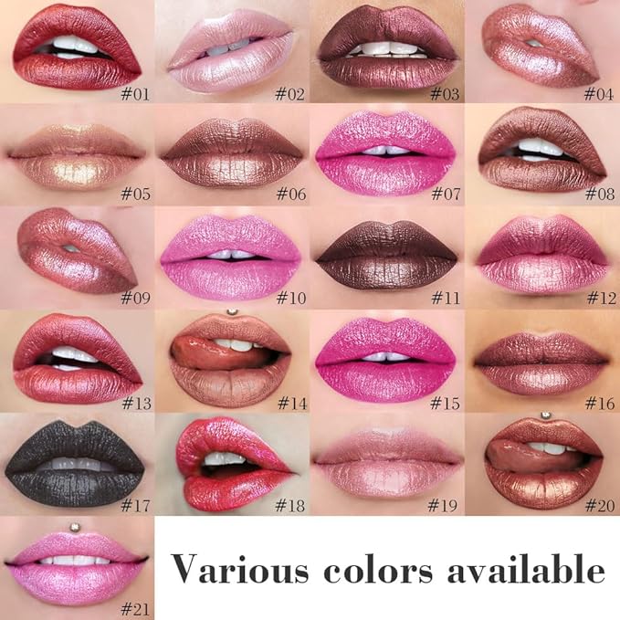 evpct Mauve Pink Metallic Glitter Lip Liner and Lipstick Combo Lip Gloss Stain Set Makeup for Women Long Lasting Waterproof 24, Dusty Rose Metallic Shimmer Frosted Iridescent Glossy Liquid Lipstick 16