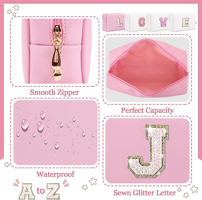 Initial letter patch makeup bag,