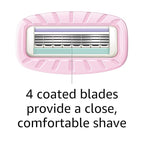 Amazon Basics Women's 4 Blade Razor for Women, Fits AmazonBasics & Venus Handles, Moisturizing Surround, 4 Count, Includes 1 Handle, 2 Cartridges & 1 Shower Hanger, Pink (Pack of 2)