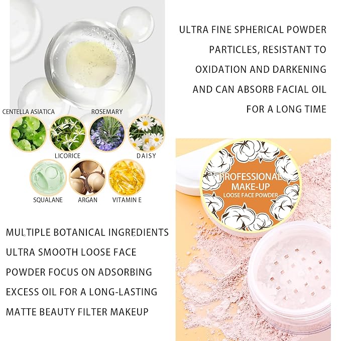 2PCS Loose Face Powder, Oil Control Minimizes Pores (05# Fair) 8g