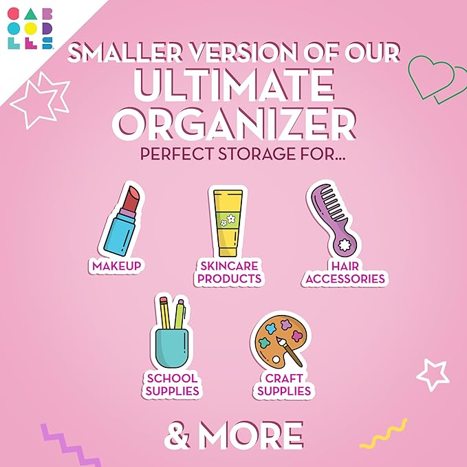 Caboodles Pretty in Petite Makeup Box, Hard Plastic Organizer Box, 2 Swivel Trays, Fashion Mirror, Secure Latch for Safe Travel