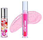 Blossom Scented Roll on Lip Gloss and Juicy Jelly Moisturizing Lip Care Nourishing Lip Oil, 2 Pack, Strawberry