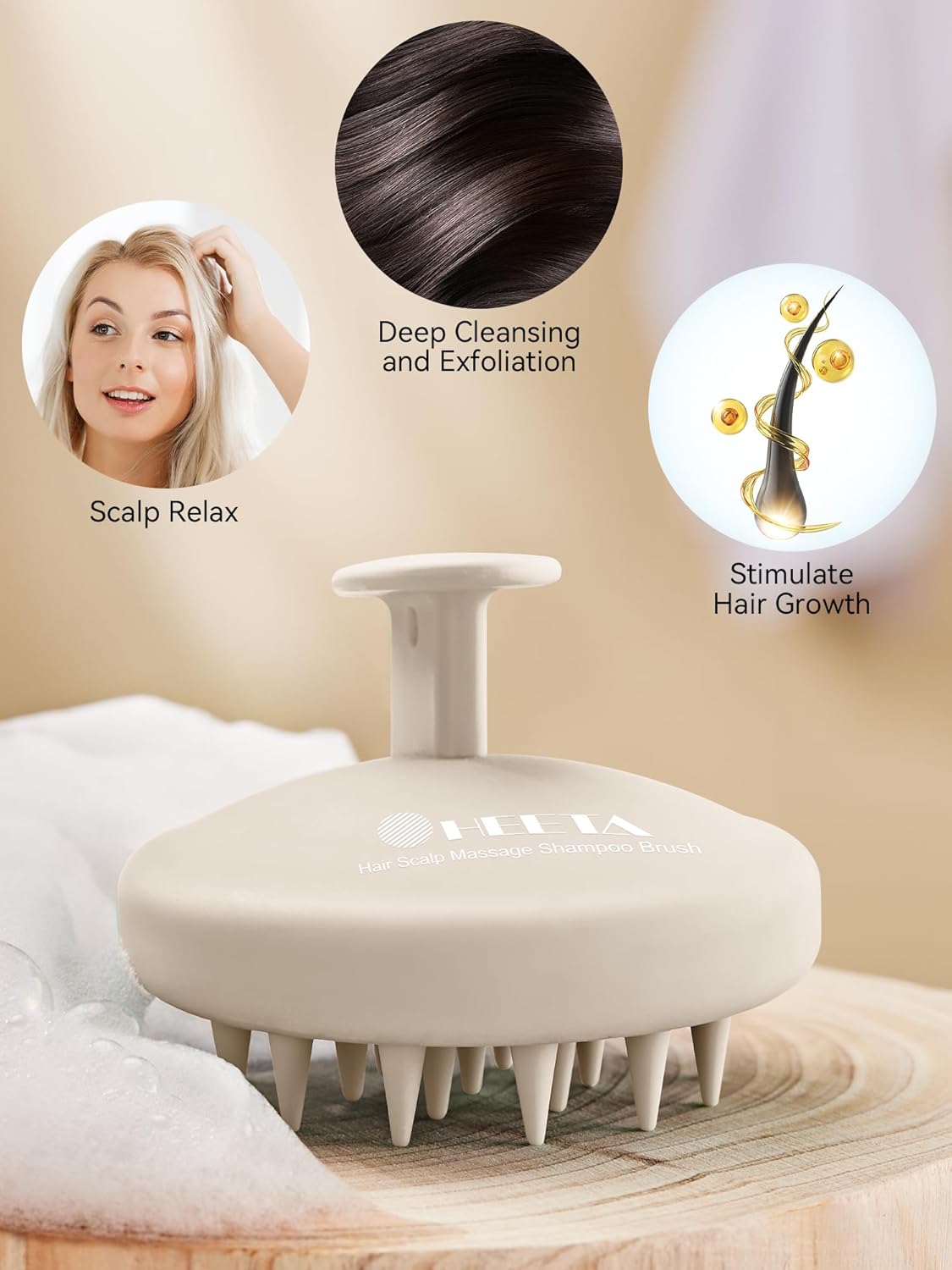 HEETA Scalp Massager Hair Growth, Scalp Scrubber with Soft Bristles, Integrated Silicone Design, Scalp Exfoliator for Dandruff Removal & Relax Scalp, Shampoo Brush Fit Wet Dry Hair Use, Oatmeal