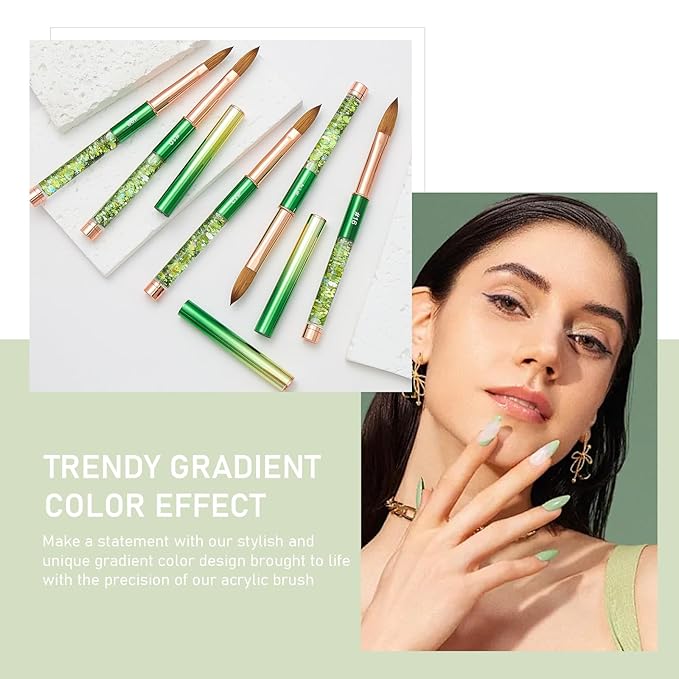 Acrylic Nail Brush Size #08, KEMEISI 100% Pure Kolinsky Nail Art Brushes Sturdy Handle Oval Shaped Acrylic Powder Nail Design Tools for Professional Manicure DIY Home Salon (Green)