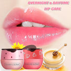 3 PCS Bee Lip Balm Honey Pot, Honey&Strawberry&Watermelon Lip Sleeping Mask Hydrating Prevention Dry and Cracked Lip Scrubs Exfoliator Lip Care, Overnight Lip Mask Reduces Lip Lines