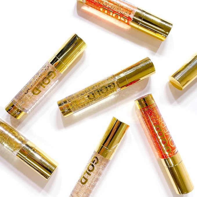 HerMINE Gold Lovers Hydrating Lip Oil with Glitter Long Lasting Nourishing Lip Oils Moisturizing Gel Multi-Packs Softening Clear Glitter