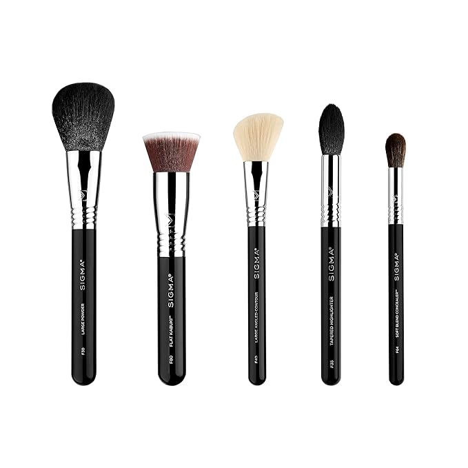 Sigma Beauty Makeup Brush Set – Set of 5 Classic Makeup Brushes for Full Face, Professional Makeup Brushes for Foundation, Concealer, Blush/Powder, Contour, and Highlight (5 pcs)