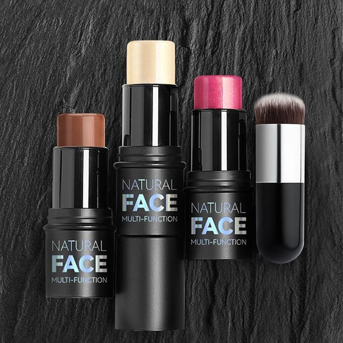 3Pcs Contour Highlighter Cream Blush Stick for Cheeks Eyes Lips Lightweight Dewy Finish Blush Stick Waterproof Long Lasting Contour Stick Trio Wand Face Makeup Set for Girls and Women (1+3+4)