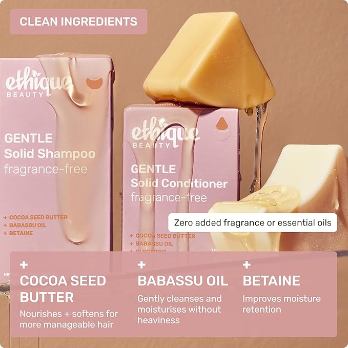 Ethique Gentle Unscented Shampoo Bar with Cocoa Butter - Plastic-Free, Cruelty-Free, Vegan, 3.88 oz - Formerly Bar Minimum