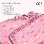 CATKIN Powder Blush for Cheek Blusher Natural Shimmering Blush & Highlight 2 in 1 Creamy Blendable Baked Blush Palette 10g C01 Drunk in Blossom