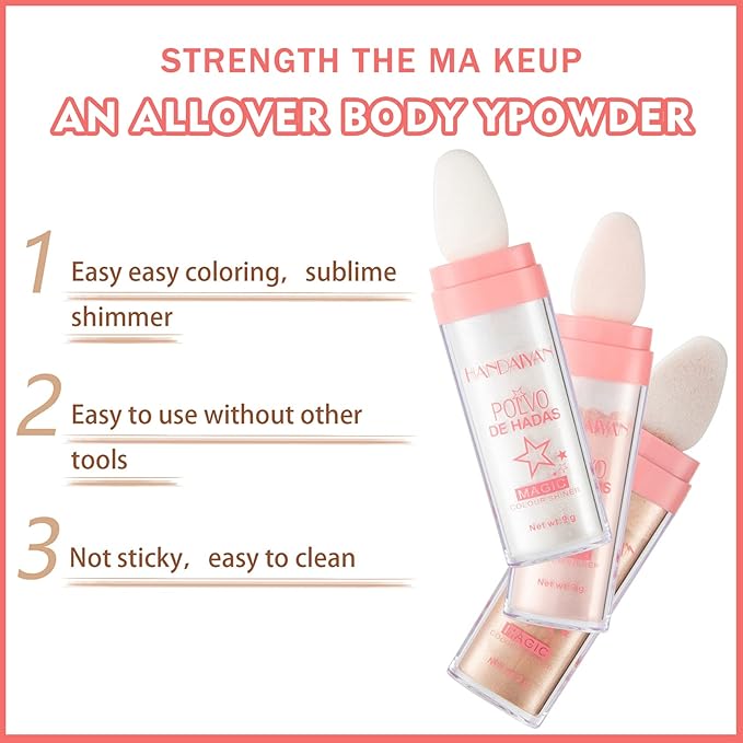 3PCS Polvo De Hadas Highlighter Glitter Stick Body Glitter Shimmer Face Brightening Highlighter Contour Powder Makeup Stick Face Fairy Glitter Highlighter Makeup-White,Pink,Golden brown