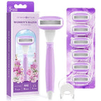 DreamGenius Razors for Women Include 1 Non-Slip Handles and 7 Blade Refills with a Shower Holder, 5 Premium Blades Women's Razors for Shaving with 360° Lubrication Reduces Irritation, Purple