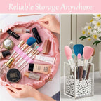 Silicone Travel Make-up Brush Holder with Cleaner Mat Pad, Organizer Case Covers for Foundation Eye Lip Brushes Storage Cleaning, Gift for Women Girl-friend Mother Wife, 5-Pcs Large + 7 Small, Pink