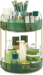 SONGMICS Makeup Organizer, 2-Tier Round Rotating Skincare Organizer Countertop, Customizable, Toiletries Vanity Organizer, Lazy Susan, Gift, Pale Green UJKA012C01