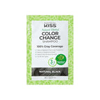 KISS Color Change Permanent Shampoo Dye, 100% Gray Coverage, Natural Plant & Herbal Extracts, All Hair Types, Moustache & Beard, 3-7 Minute Application, 4 Pre-Measured Pouches - Natural Black