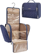 BAGSMART Makeup Bag for Women with Hanging Hook, Large Portable Capacity Water-resistant Organizer Travel Case for Toiletries and Cosmetics, Blue