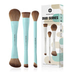 EIGSHOW Makeup Brush Set, 3Pcs Dual Ended Face Makeup Brushes for Foundation Powder Contour Highlight Concealer Nose Shadow, Travel Gift Set (Cyan)