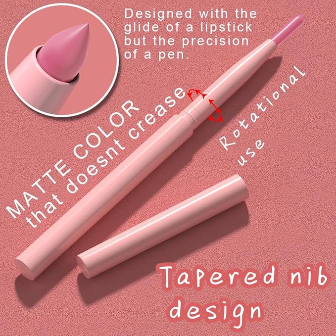 evpct Pink Matte Creamy Retractable Lip Liner Pencils for Shaping & Sculpting Lips, Lip Pencils for Women Long Lasting Waterproof Rich Lip Colors Liner Crayon Lipstick delineador de labios 09