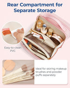 BAGSMART Travel Makeup Bag Large Capacity Cosmetic Bag, Wide-open Portable Make Up Bag Organizer for Women for Travel Essentials Toiletries Accessories Bottles, Brushes, Pink